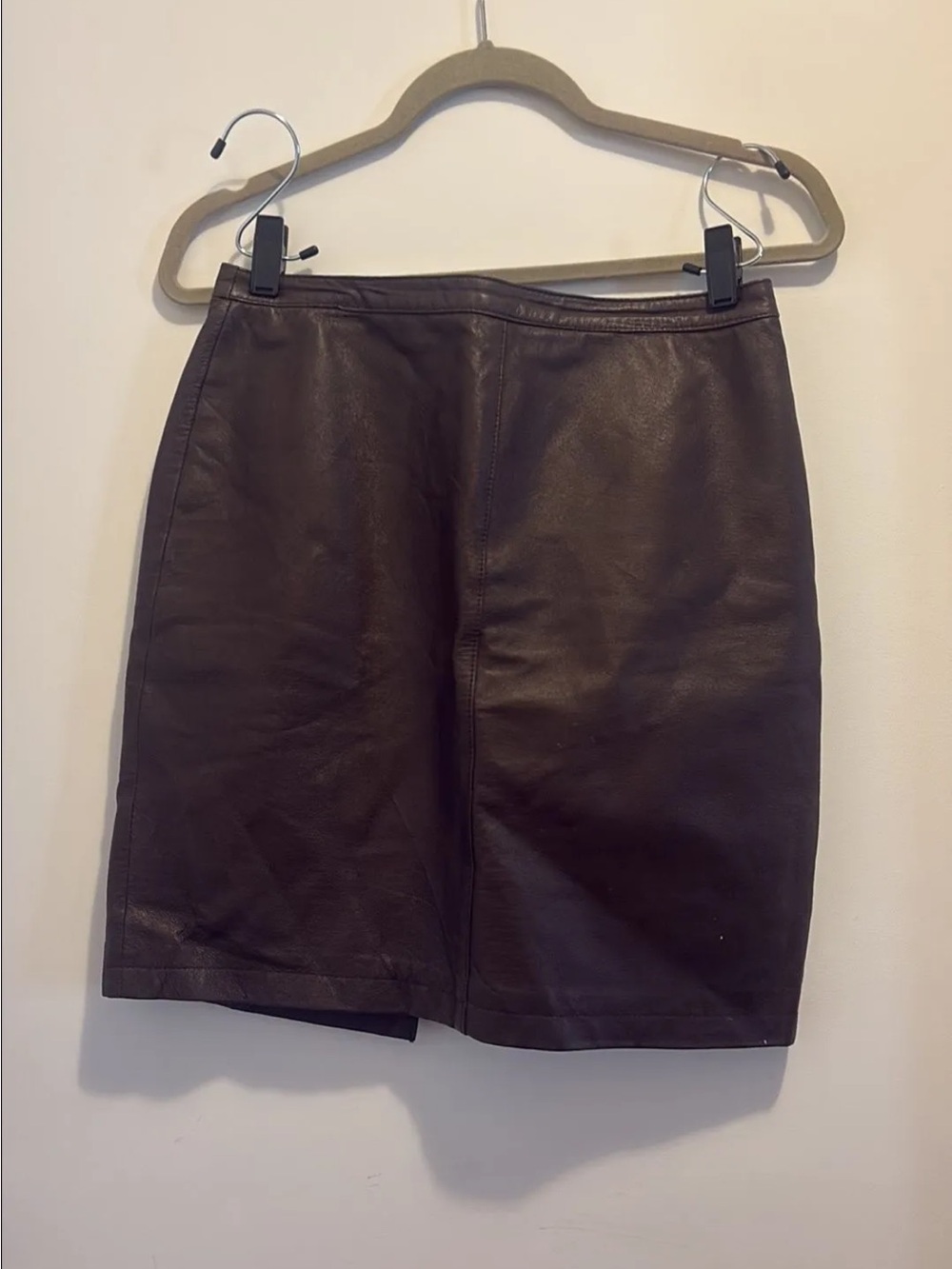 Newport News Classic Dark Brown 100% Leather Skirt